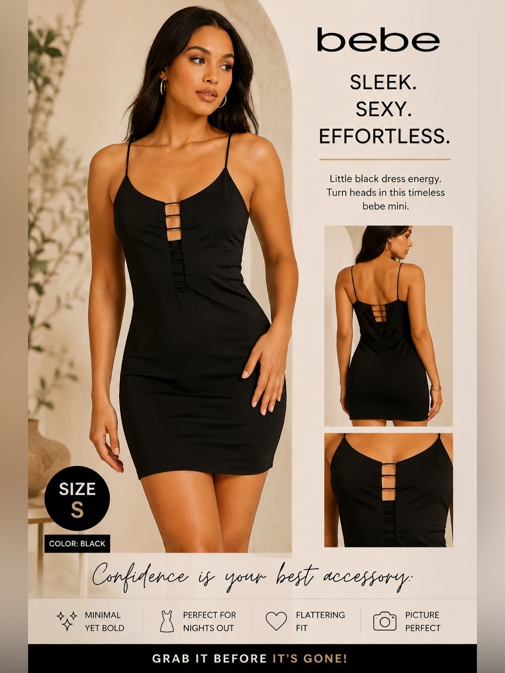 bebe Black Strappy Mini Dress size Small
